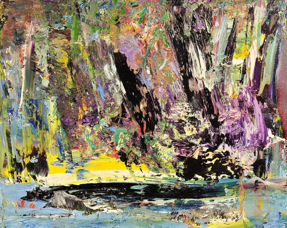 Wald am Ufer, 2013, 40 x 50 cm, Oel auf Leinwand